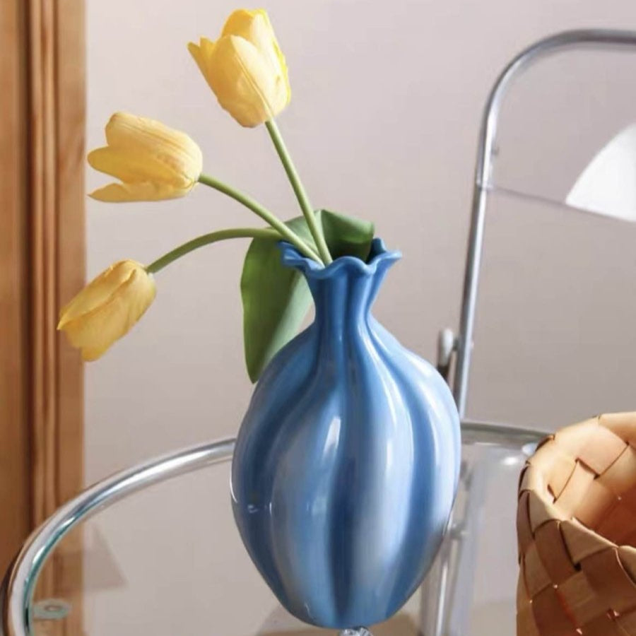 Handcrafted French Style Gradient Blue Ceramic Vase - Unique Flower Vessels-4