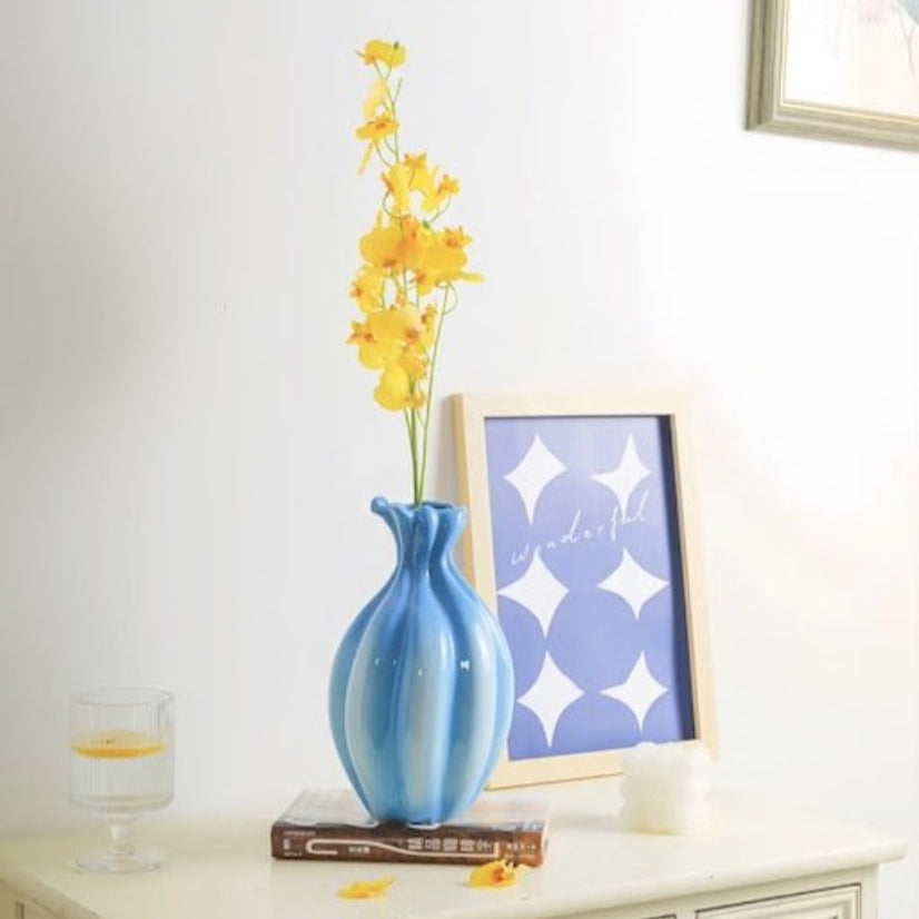 Handcrafted French Style Gradient Blue Ceramic Vase - Unique Flower Vessels-1