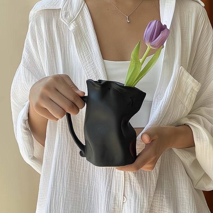 Handcrafted Nordic Style Wrinkle Pottery Jug Vase-1
