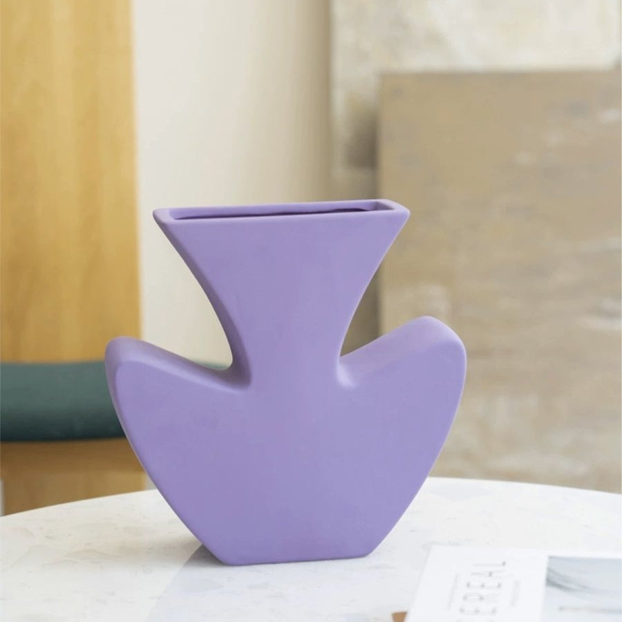 Handmade Memphis Funky Lavender Ceramic Vase, Decorative Flower Vessel-0
