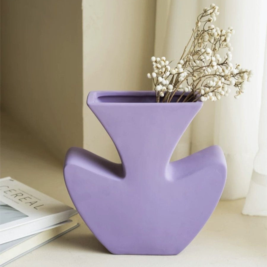 Handmade Memphis Funky Lavender Ceramic Vase, Decorative Flower Vessel-4