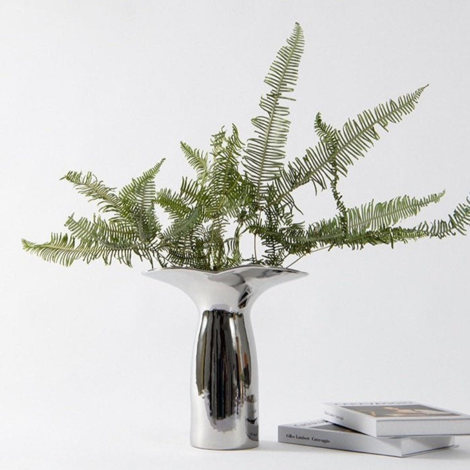 Handmade Modern Silver Bloom Vase, Ceramic Botanica Centrepiece Vase-6