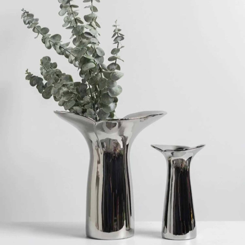 Handmade Modern Silver Bloom Vase, Ceramic Botanica Centrepiece Vase-2