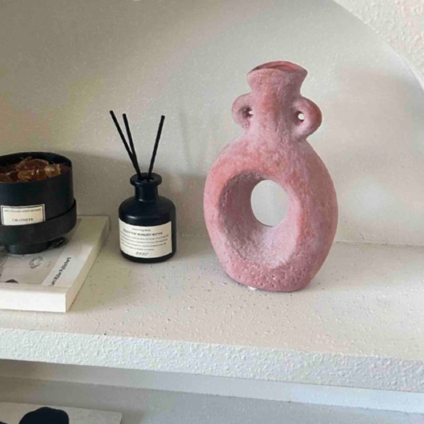 Handmade Wabi Sabi Abstract Pottery Vase, Crude Rustic Decorative Flower Vessel-6