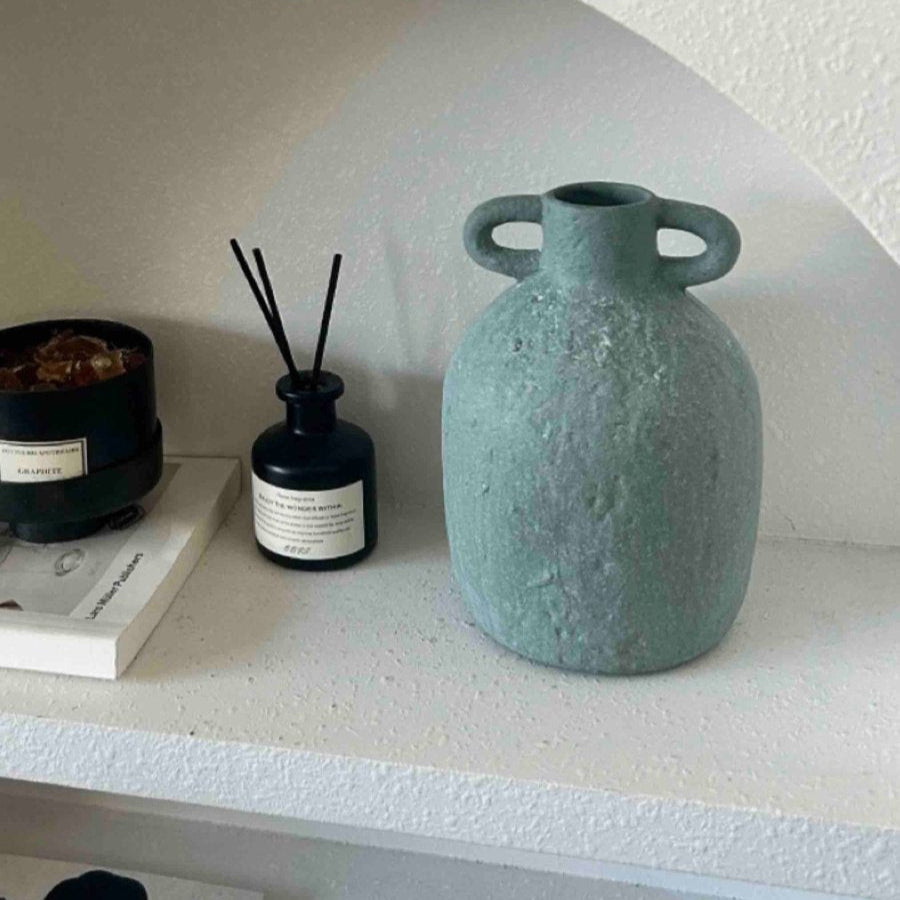 Handmade Wabi Sabi Abstract Pottery Vase, Crude Rustic Decorative Flower Vessel-8