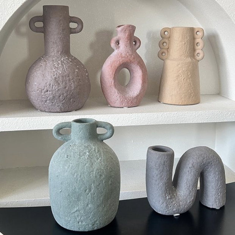 Handmade Wabi Sabi Abstract Pottery Vase, Crude Rustic Decorative Flower Vessel-0