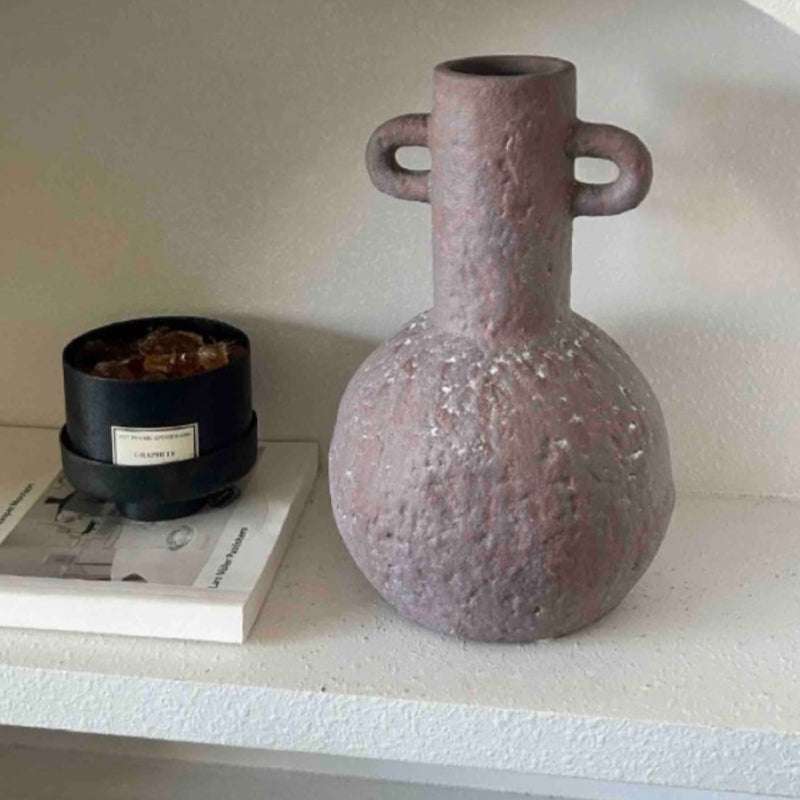 Handmade Wabi Sabi Abstract Pottery Vase, Crude Rustic Decorative Flower Vessel-9