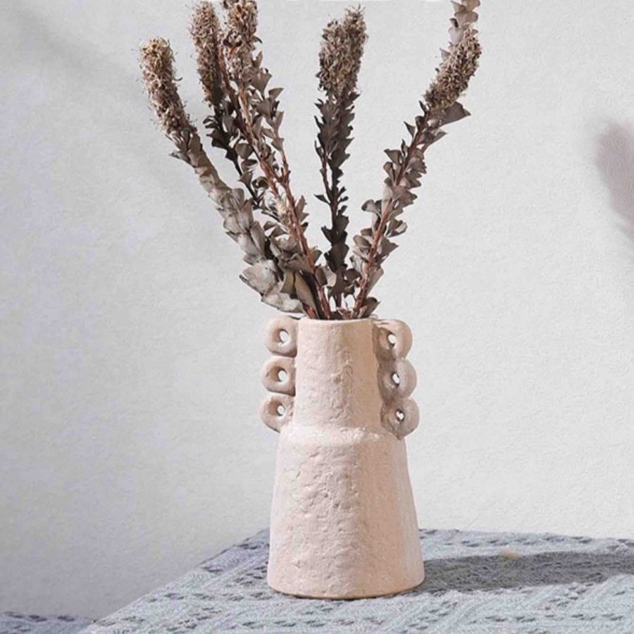 Handmade Wabi Sabi Abstract Pottery Vase, Crude Rustic Decorative Flower Vessel-7