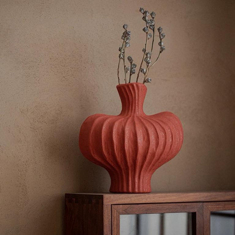 Handmade Wabi Sabi Ceramic Pottery Vase - Red / Black / White-3