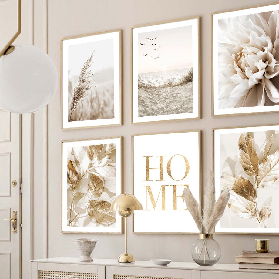 Poster Meer Pampasgras Beige Gold I Wandbilder Wohnzimmer & Schlafzimmer I Deko Print Bilder I ohne Rahmen-0