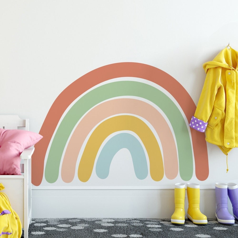 Sticker Kinderzimmer Wandaufkleber Boho Stil Regenbogen Blumen I Wand Deko I Babyzimmer Wand Deko I Sticker Set-0