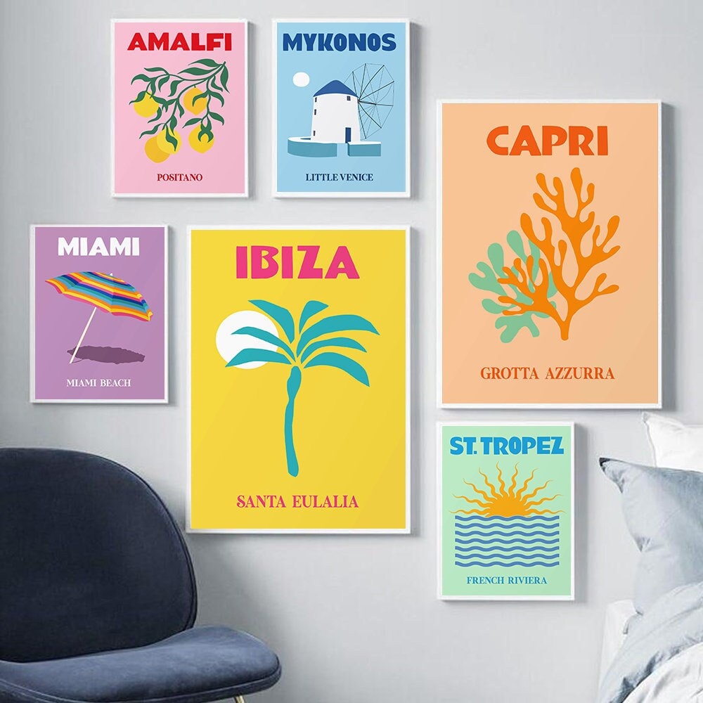 Poster Städte Reise Urlaub I Mykonos I Ibiza I Miami I Capri I St. Tropez I Amalfi I Wand Deko I Kunst Print ohne Rahmen-0