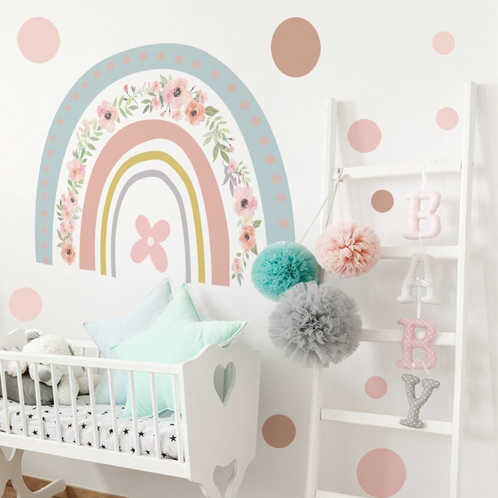 Sticker Kinderzimmer Wandaufkleber Boho Stil Regenbogen Blumen I Wand Deko I Wandtattoos I Babyzimmer Wand Deko I Sticker Set -0