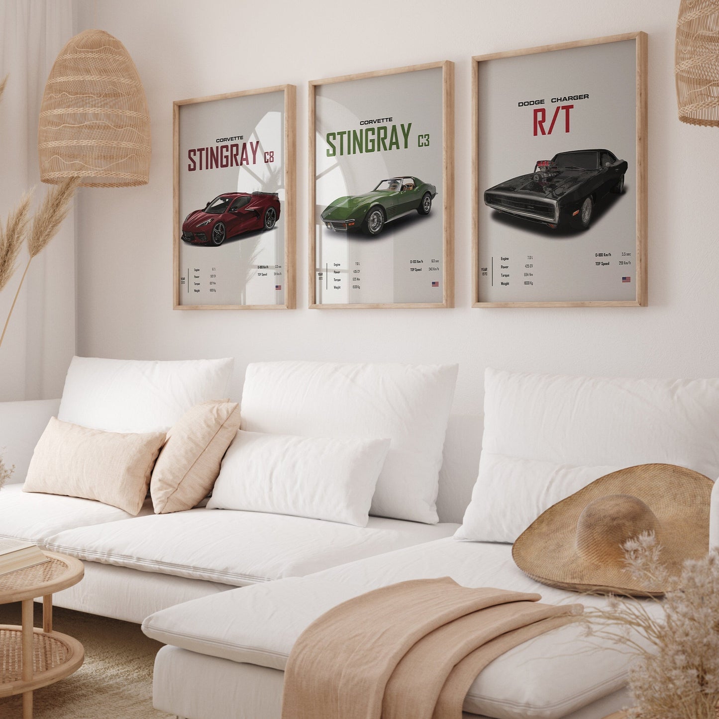 Poster Sportwagen CORVETTE Stingray C8 C3 DODGE CHARGER RTSportauto I Geschenk für ihn I Wohnzimmmer & Büro I Wand Deko I Print ohne Rahmen-3