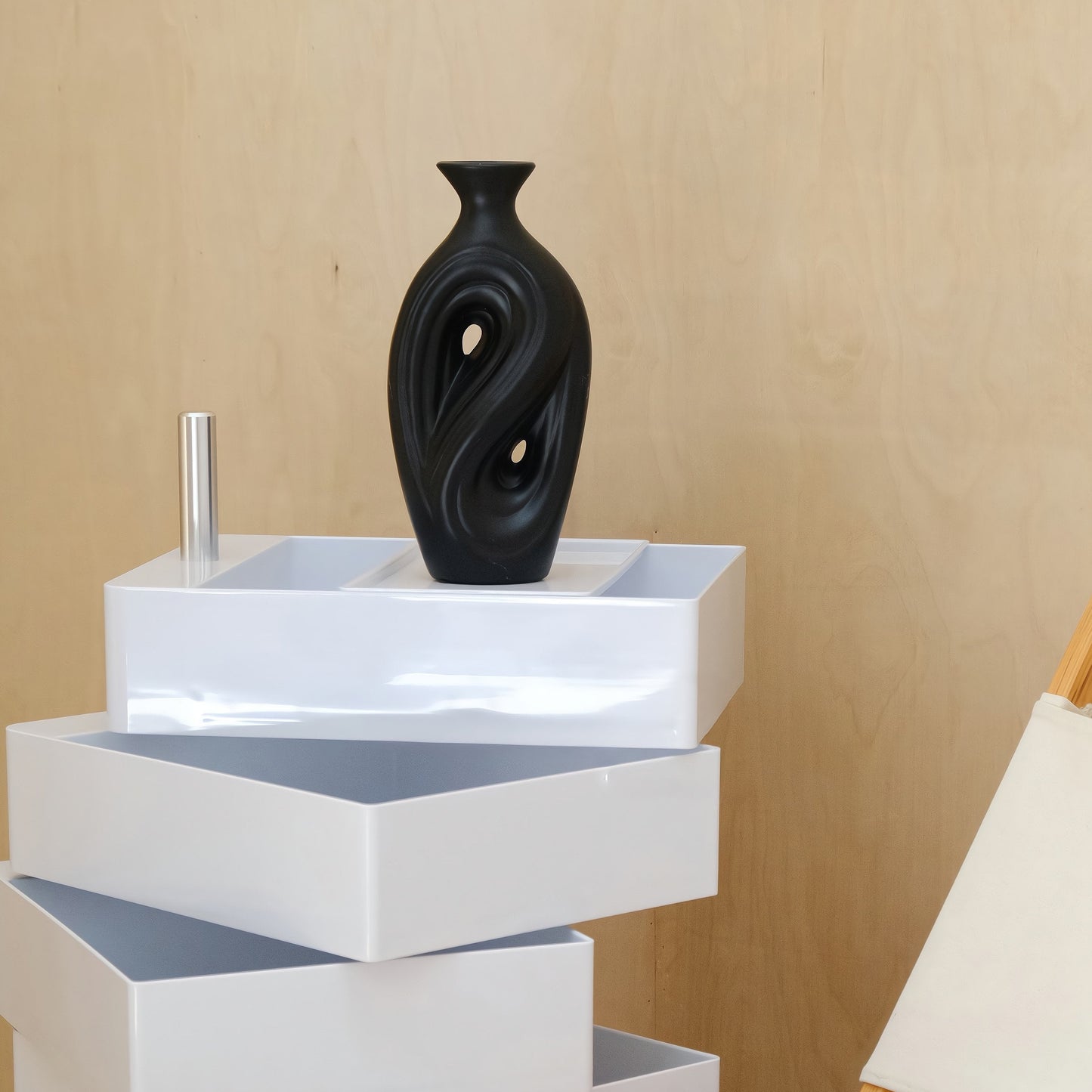 Handmade Contemporary Abstract Ceramic Black Flower Vase - Decorative Irregular Vase-3