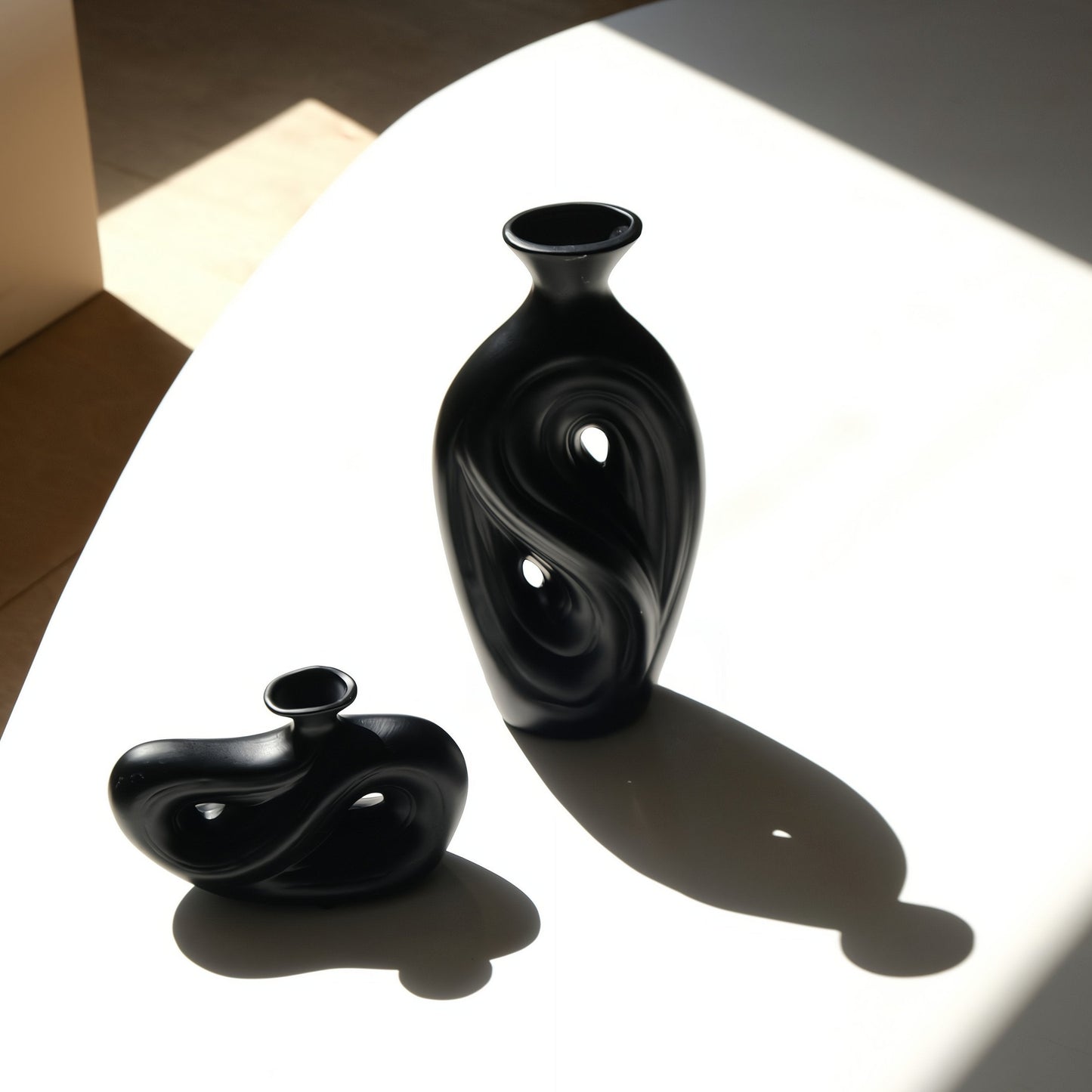 Handmade Contemporary Abstract Ceramic Black Flower Vase - Decorative Irregular Vase-1
