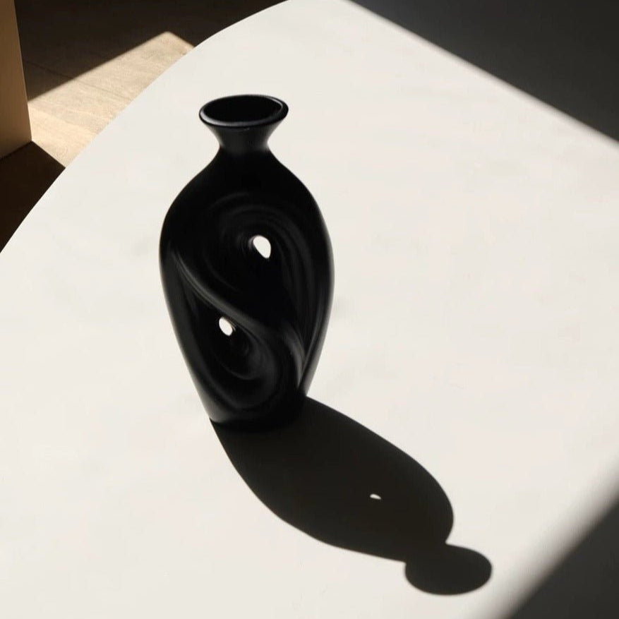 Handmade Contemporary Abstract Ceramic Black Flower Vase - Decorative Irregular Vase-5