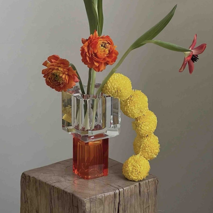 Modern Crystal Block Vase, Contemporary Table Setting Centrepieces-0