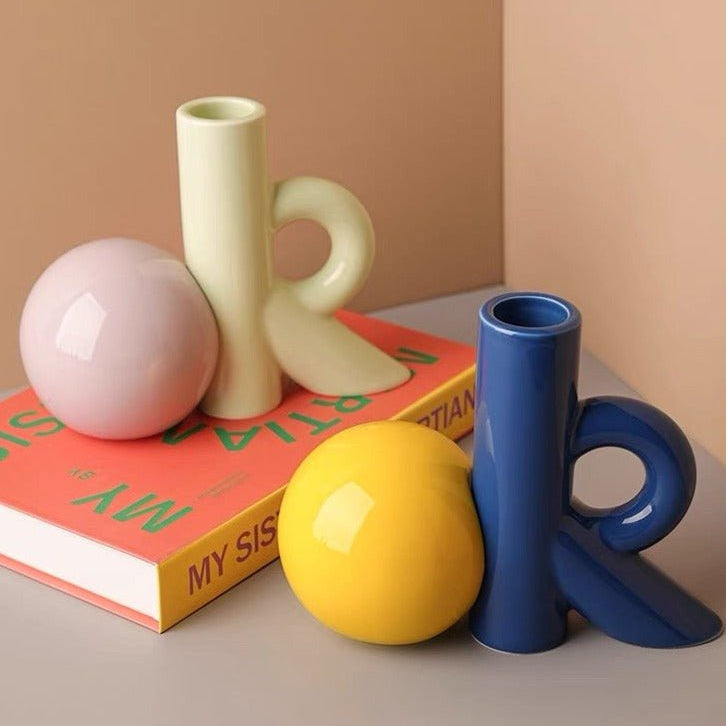 OK Ceramic Bud Vase - Handmade Dopamine Decorative Flower Vase-0