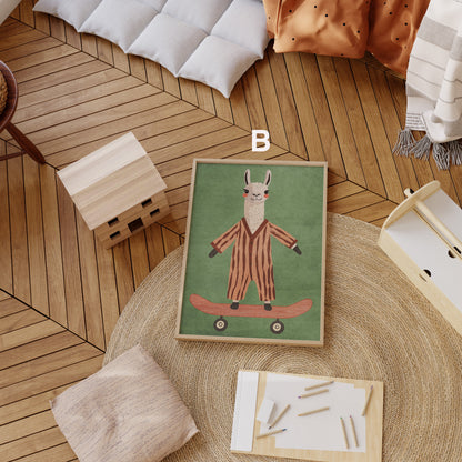 Skateboard Waldtiere Poster Kinderzimmer · Geschenkidee für Kinder · Dalmatiner Löwe Fuchs Lama Koala Bär · Deko Print ohne Rahmen-2
