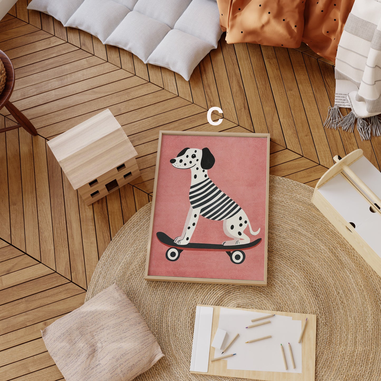 Skateboard Waldtiere Poster Kinderzimmer · Geschenkidee für Kinder · Dalmatiner Löwe Fuchs Lama Koala Bär · Deko Print ohne Rahmen-3
