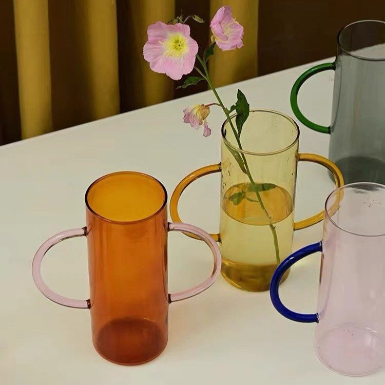 Dual-handle Dopamine Glass Flower Vase - Whimsical Table Setting Centerpiece-2
