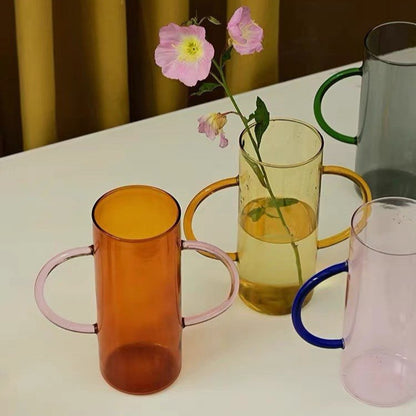 Dual-handle Dopamine Glass Flower Vase - Whimsical Table Setting Centerpiece-2