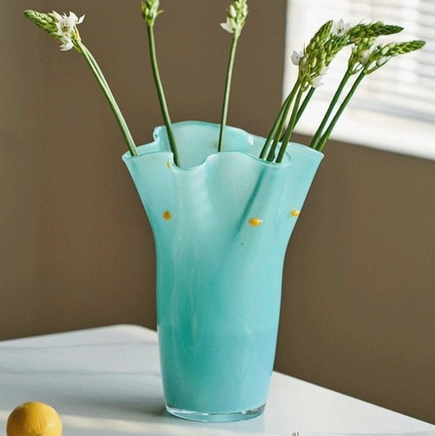 Handblown Wavy Whimsical Glass Vase - Eclectic Table Setting Centrepieces-7