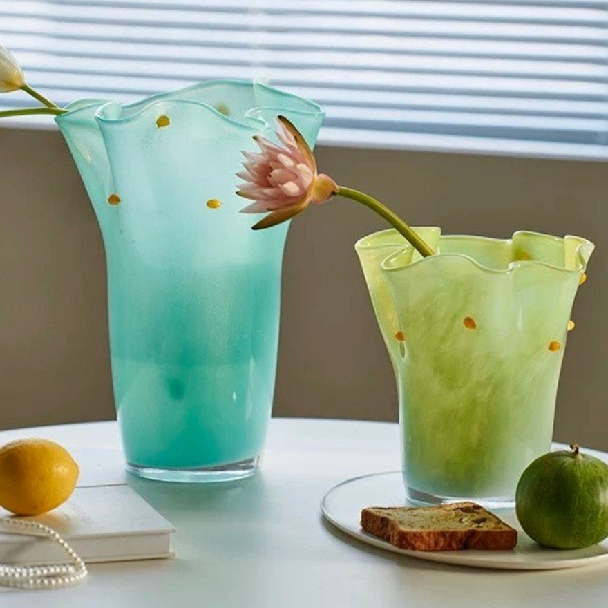 Handblown Wavy Whimsical Glass Vase - Eclectic Table Setting Centrepieces-2