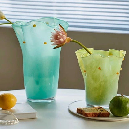 Handblown Wavy Whimsical Glass Vase - Eclectic Table Setting Centrepieces-2