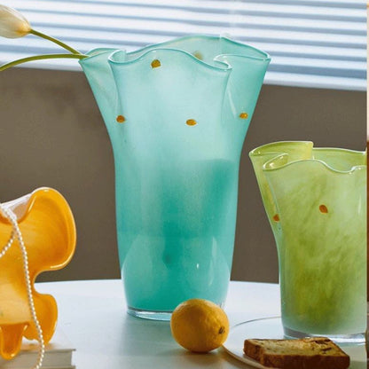 Handblown Wavy Whimsical Glass Vase - Eclectic Table Setting Centrepieces-1