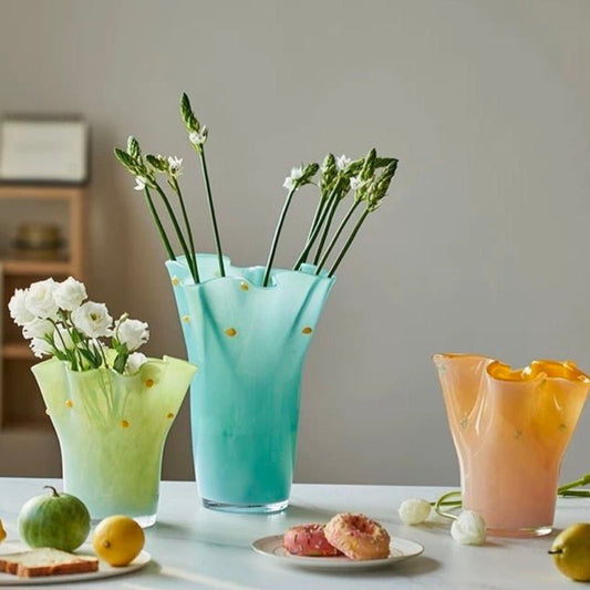 Handblown Wavy Whimsical Glass Vase - Eclectic Table Setting Centrepieces-0