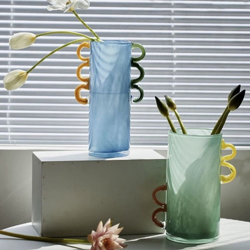 Handblown Whimsical Cylinder Vase - Eclectic Table Setting Centrepieces-4