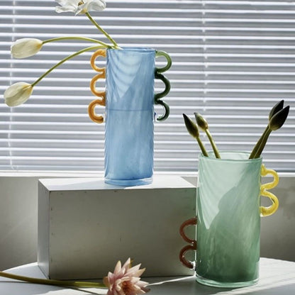Handblown Whimsical Cylinder Vase - Eclectic Table Setting Centrepieces-4