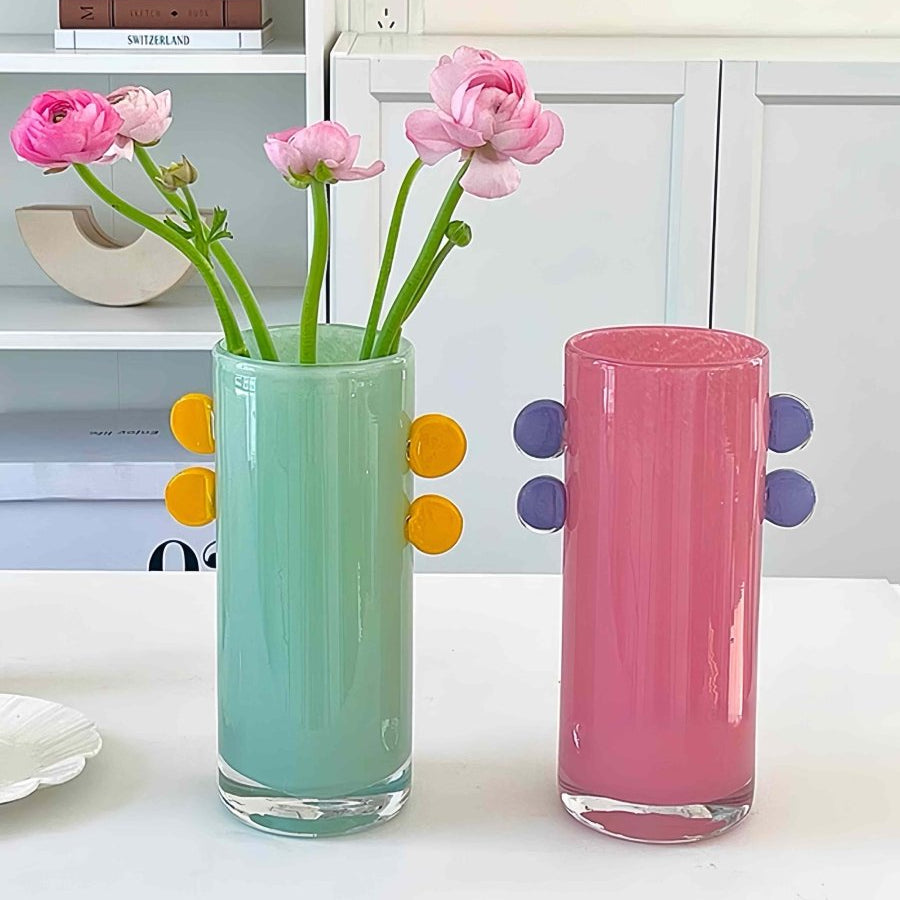 Handblown Whimsical Cylinder Vase - Eclectic Table Setting Centrepieces-1