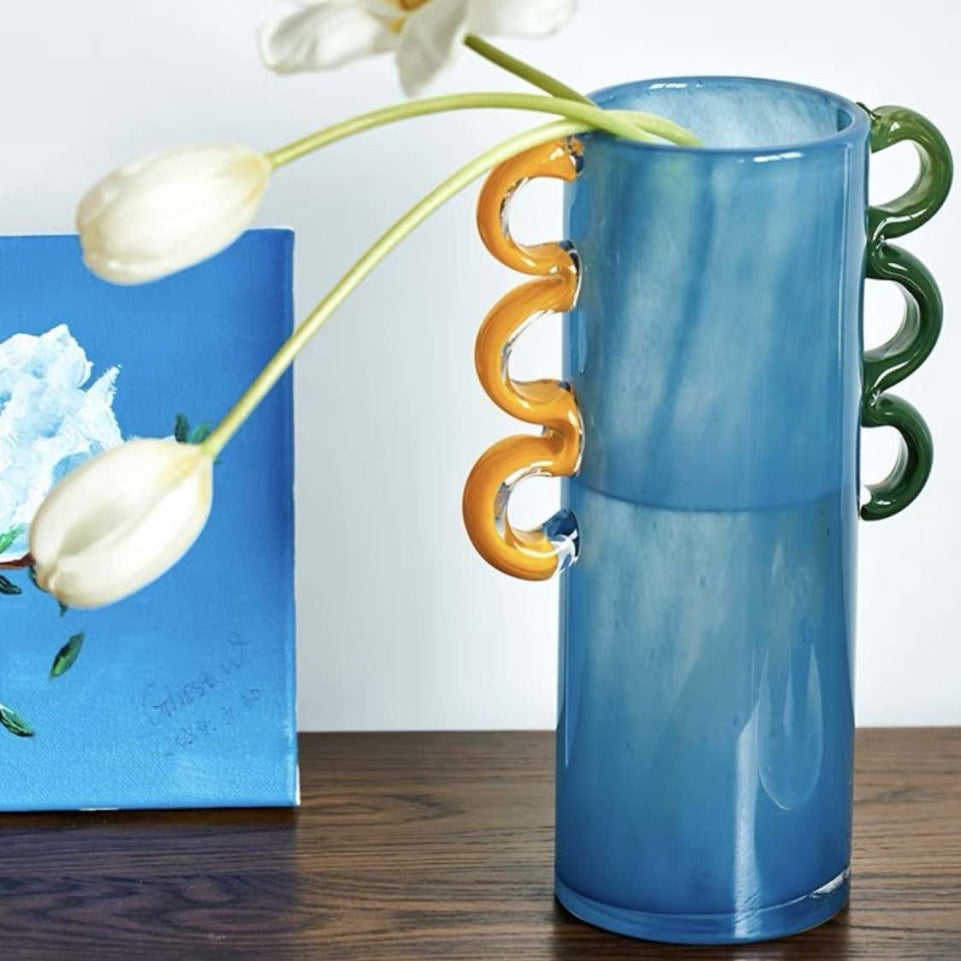 Handblown Whimsical Cylinder Vase - Eclectic Table Setting Centrepieces-6