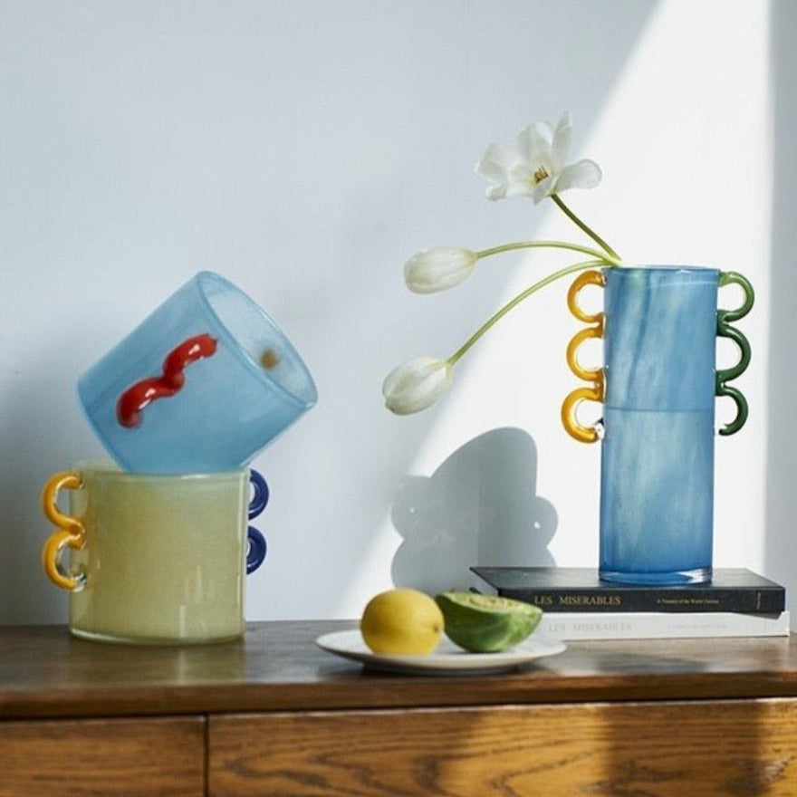 Handblown Whimsical Cylinder Vase - Eclectic Table Setting Centrepieces-1