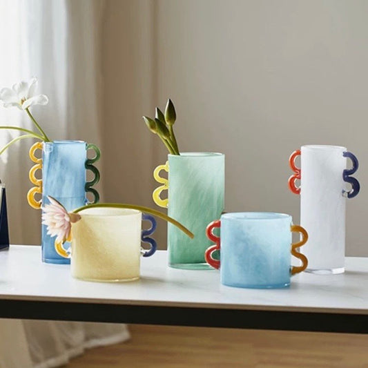 Handblown Whimsical Cylinder Vase - Eclectic Table Setting Centrepieces-0