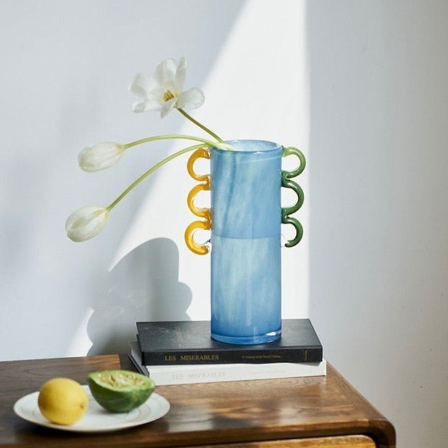 Handblown Whimsical Cylinder Vase - Eclectic Table Setting Centrepieces-3