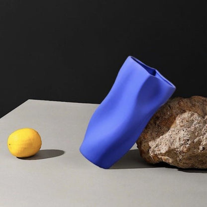 Handcrafted Modern Klein Blue Wavy Vase - Unique Dinner Party Decorative Centrepiece-3