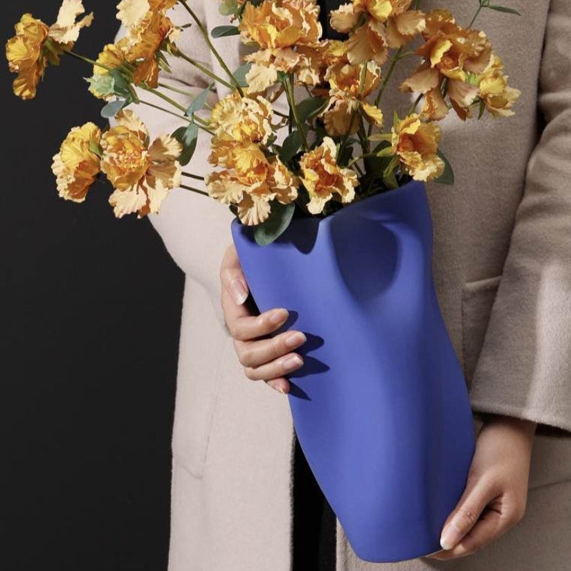 Handcrafted Modern Klein Blue Wavy Vase - Unique Dinner Party Decorative Centrepiece-0