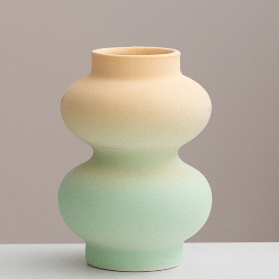 Handmade Ceramic Gradient Vase, Dopamine Geometric Matte Flower Vessels-7