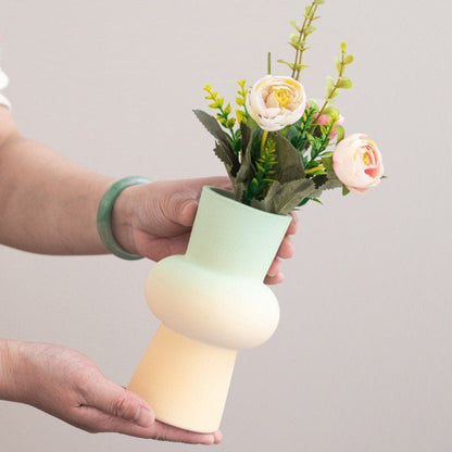 Handmade Ceramic Gradient Vase, Dopamine Geometric Matte Flower Vessels-2