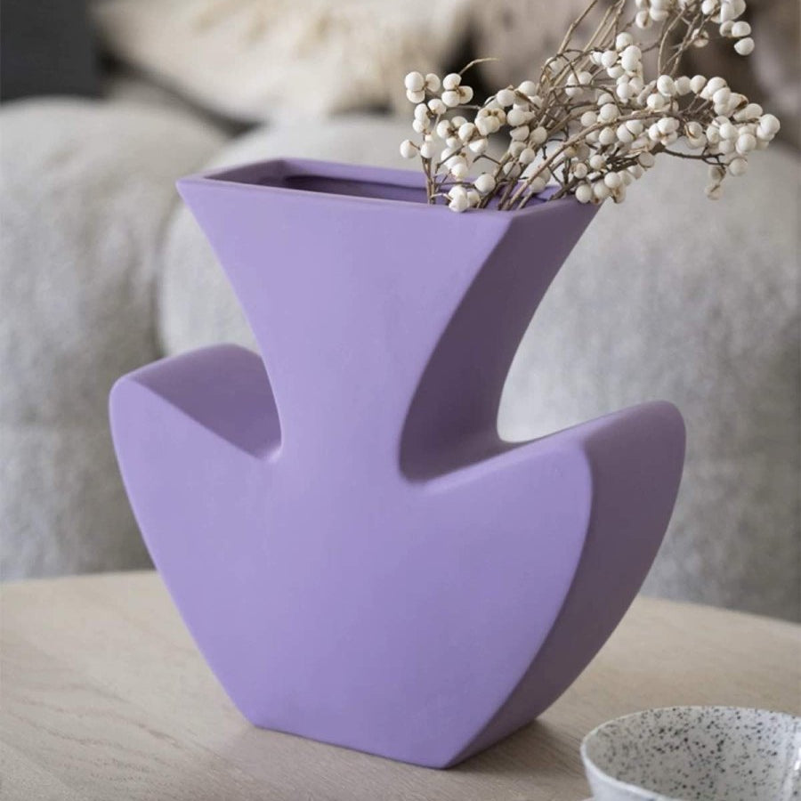 Handmade Memphis Funky Lavender Ceramic Vase, Decorative Flower Vessel-2