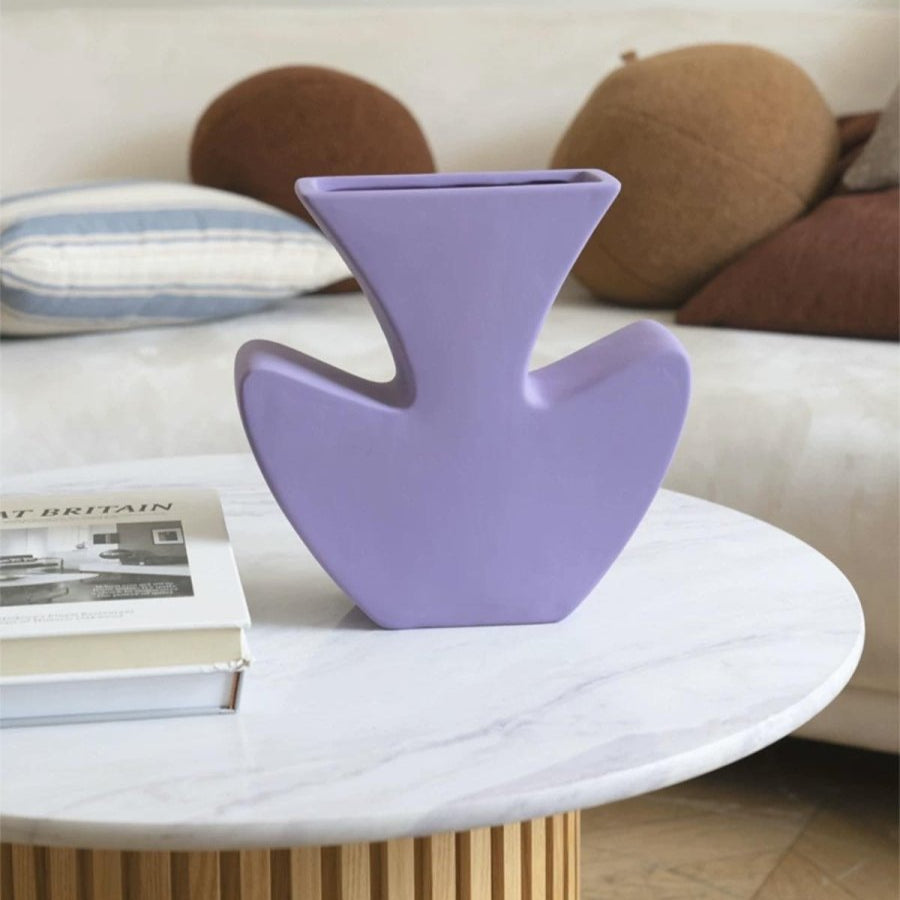 Handmade Memphis Funky Lavender Ceramic Vase, Decorative Flower Vessel-1