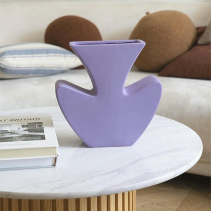 Handmade Memphis Funky Lavender Ceramic Vase, Decorative Flower Vessel-1