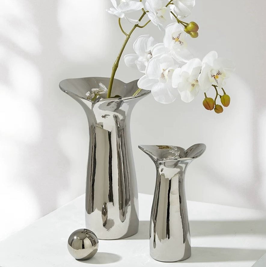 Handmade Modern Silver Bloom Vase, Ceramic Botanica Centrepiece Vase-0