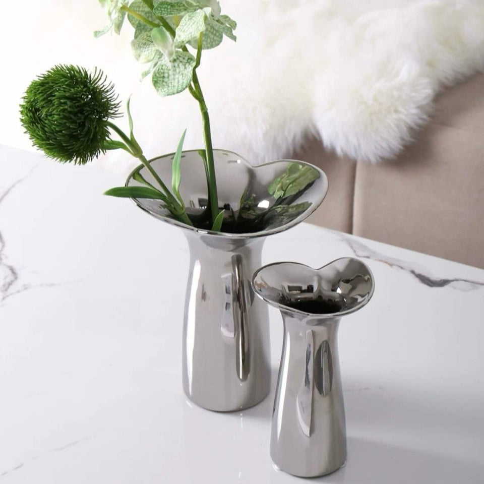 Handmade Modern Silver Bloom Vase, Ceramic Botanica Centrepiece Vase-4