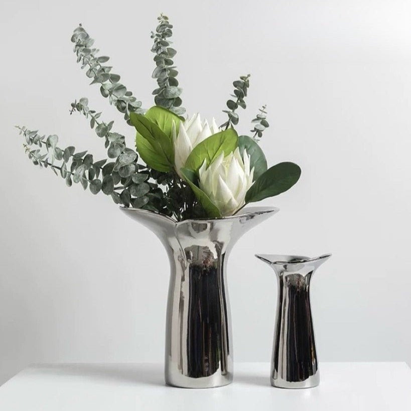Handmade Modern Silver Bloom Vase, Ceramic Botanica Centrepiece Vase-1