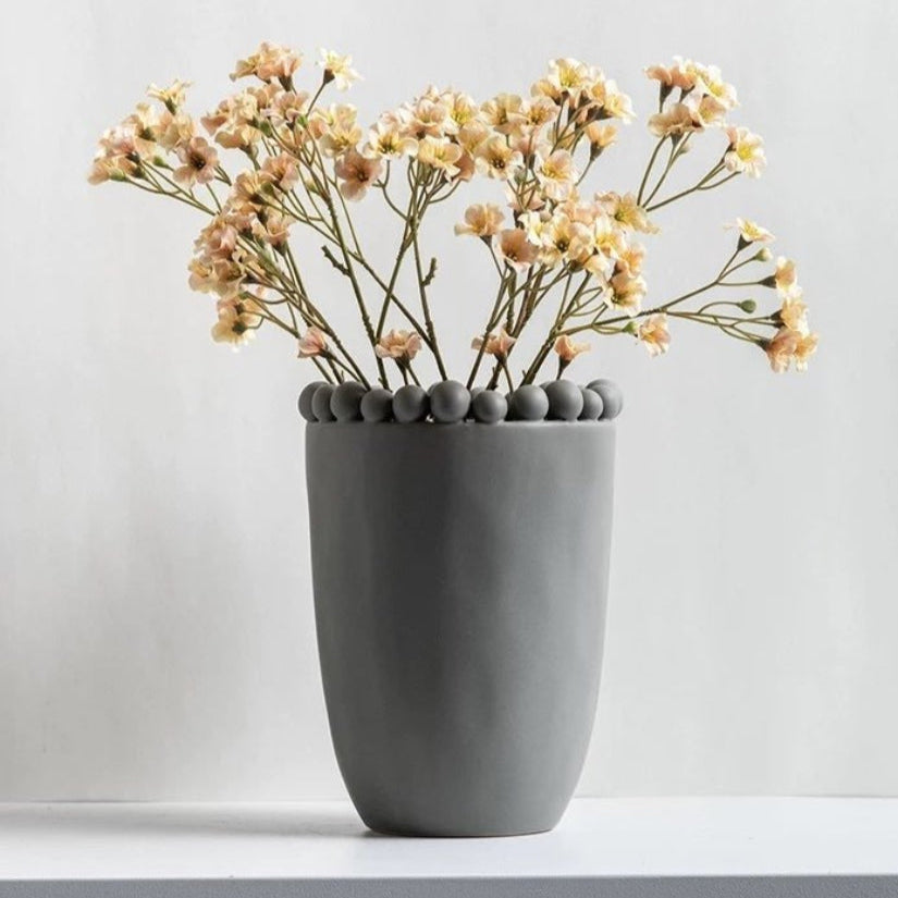 Handmade Morandi-color Pomponette Vase, Dotted Cylinder Centrepiece-8